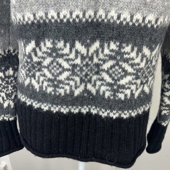 Eddie Bauer Vintage Gray Black Fair Isle Nordic Wool Cardigan Sweater S - Picture 12 of 14